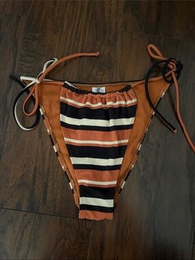 Forever 21 Orange Black Cream Striped Tie-Side Bikini Bottom NWOT